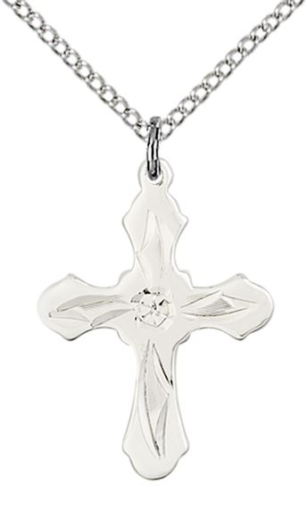 STERLING SILVER CROSS PENDANT ON A CHAIN - 7/8" x 5/8"
